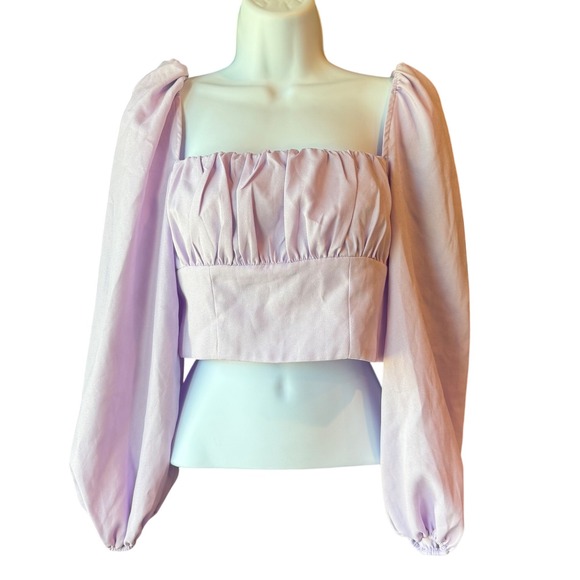PRINCESS‎ POLLY Long Balloon Sleeve Cropped Top Blouse Lilac Pastel Size 4 - Picture 3 of 8
